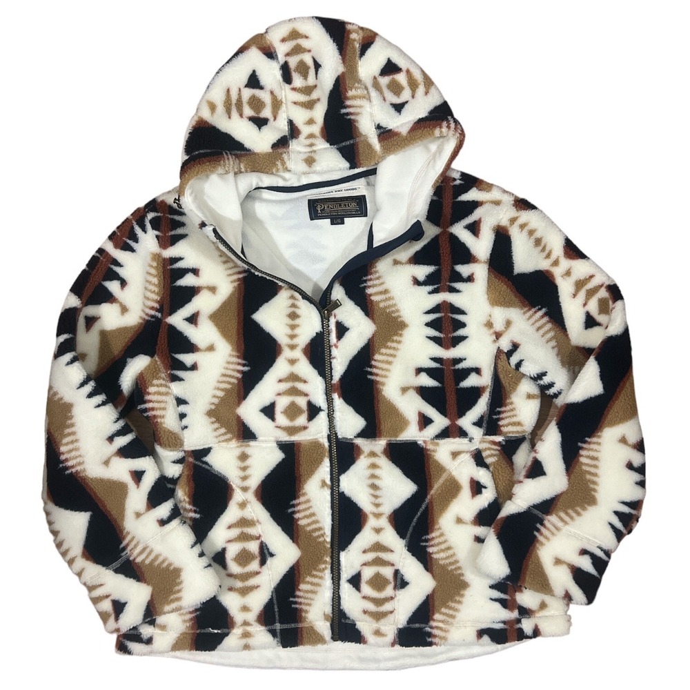 PENDLETON Palisade-Shaped Fleece Hoodie in Navy Los Lunas Size Large